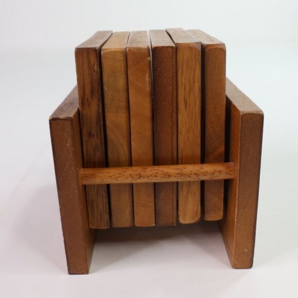 Apple Drink Coaster Set Wood Holder Leaf Design Country Core Farmhouse - Picture 4 of 12